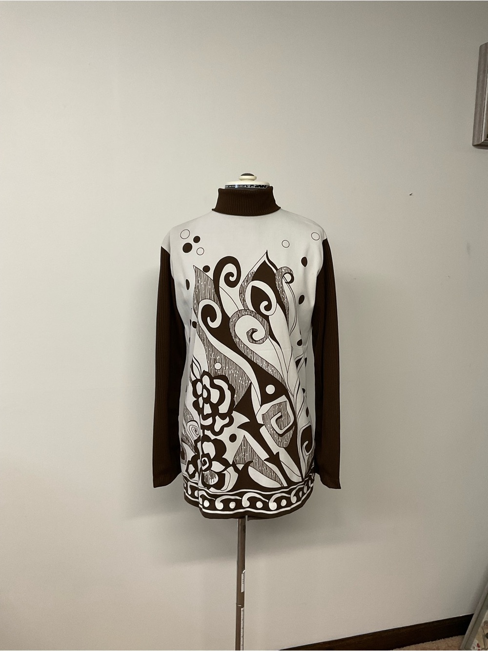 Majestic Brown and Cream Graphic Turtleneck Tunic